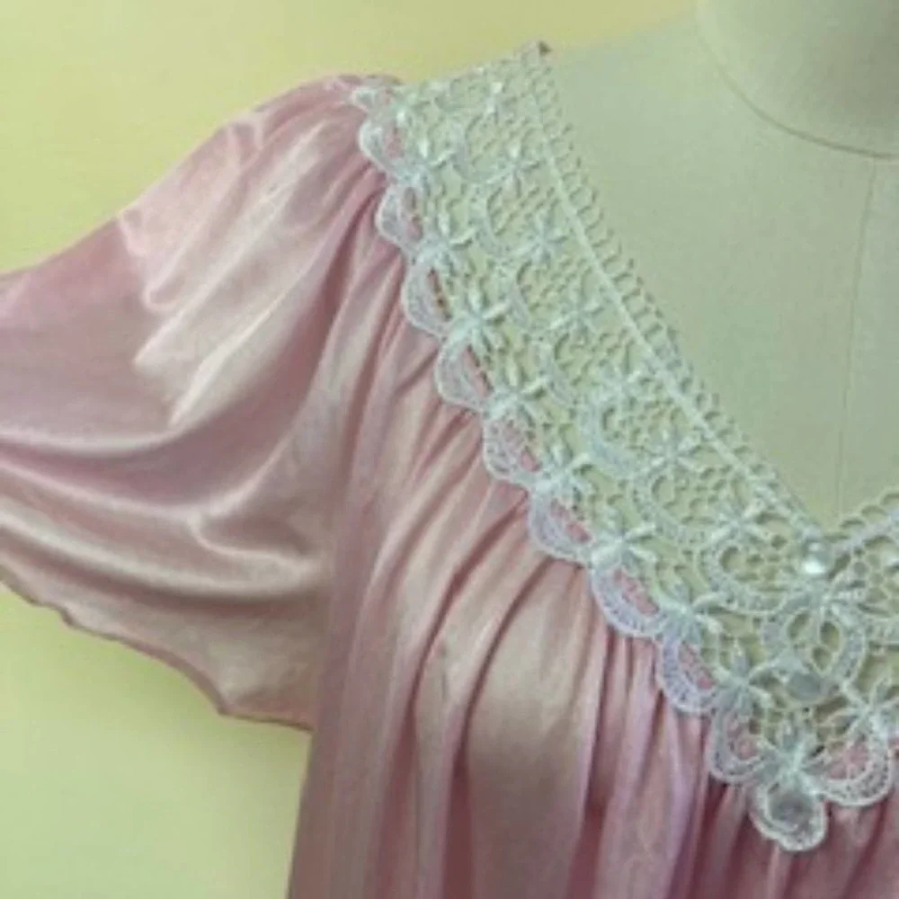 Vintage Pink Flutter Sleeve Nightgown - Picture 3 of 5